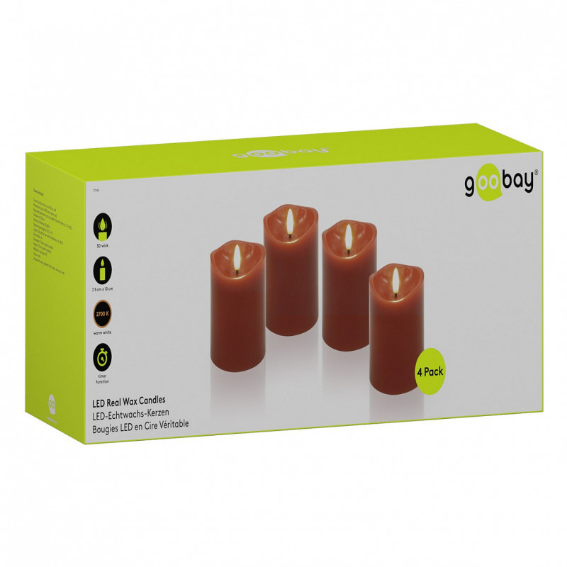 Goobay Velas de cera LED, 10 cm, vermelho