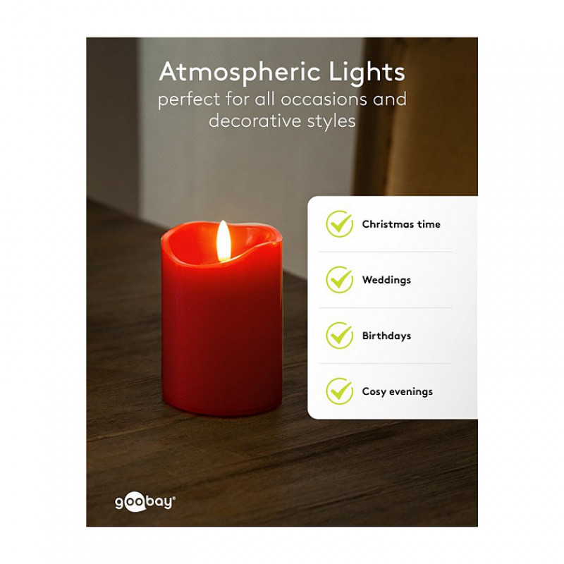 Goobay Velas de cera LED, 10 cm, vermelho