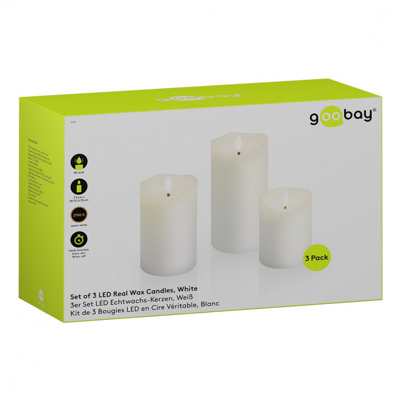 Goobay Velas de cera real LED, branco