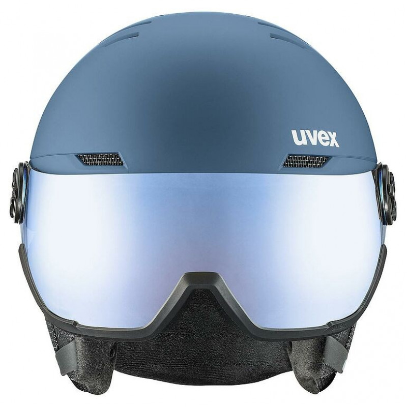 Capacete de esqui UVEX Wanted Visor, pedra/azul, 58-61