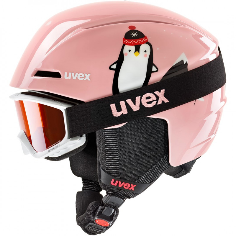 Conjunto de capacete de esqui para criança UVEX Viti 46-50, rosa