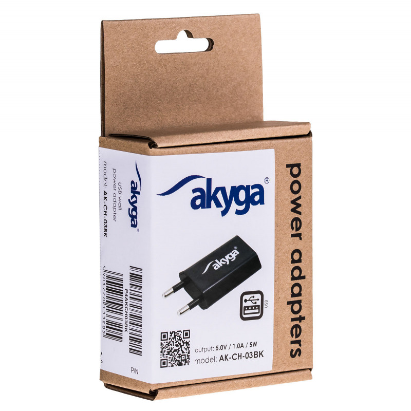 Carregador de parede Akyga AK-CH-03BK 5W USB-A 5V / 1A preto