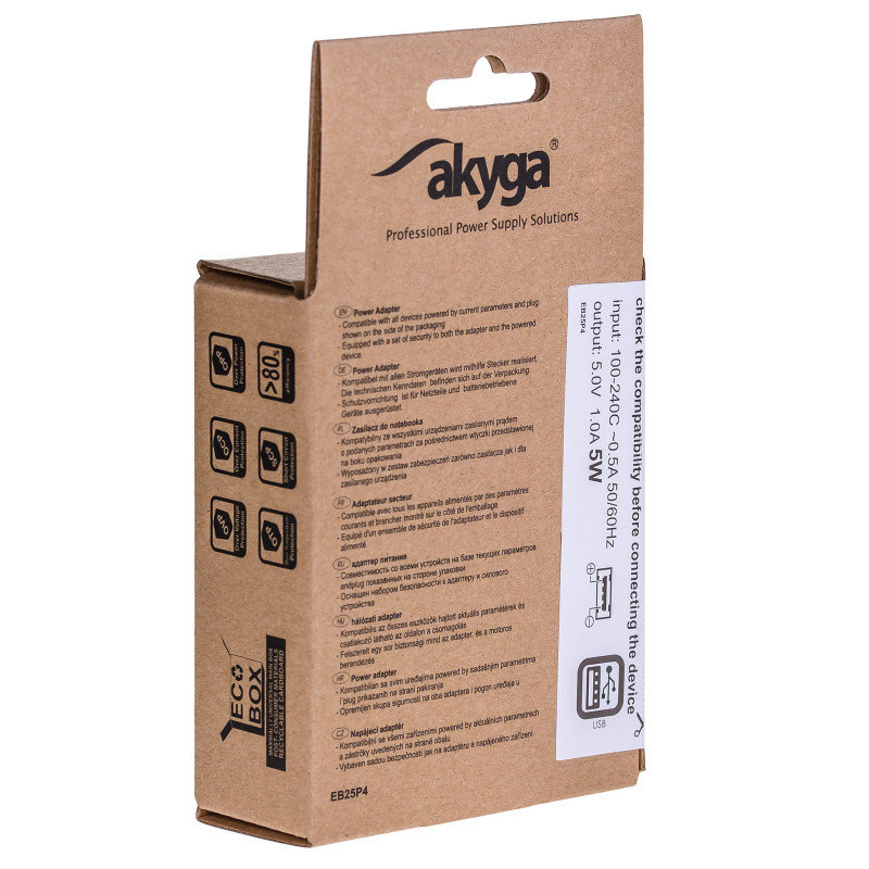 Carregador de parede Akyga AK-CH-03BK 5W USB-A 5V / 1A preto