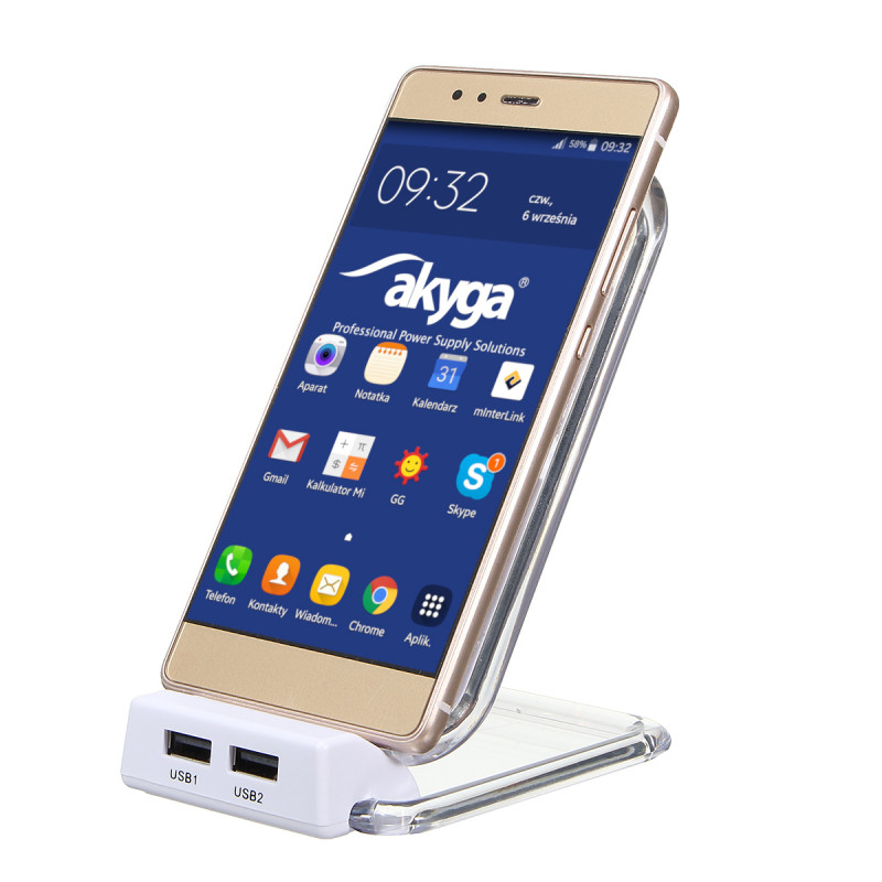 Carregador por indução QI Akyga AK-QI-03 5V máx. 1.5A 2 x USB 2.0