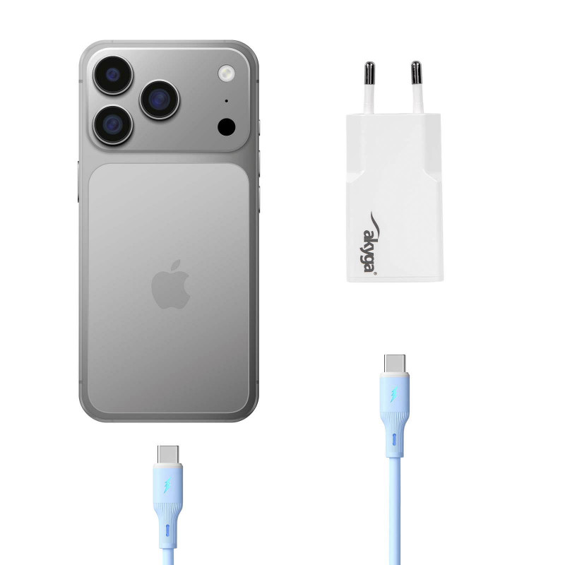 Carregador de parede Akyga AK-CH-27 30W USB-C USB-A PD GaN 5-20V / 1.5-3A branco