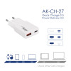 Carregador de parede Akyga AK-CH-27 30W USB-C USB-A PD GaN 5-20V / 1.5-3A branco