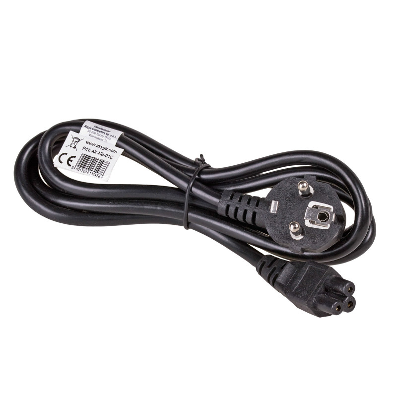Cabo de alimentação para portátil Akyga AK-NB-01C CEE 7/7 para IEC C5, cobre 3x0,75 mm², 1,5 m, preto