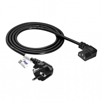 Cabo de alimentação Akyga AK-PC-02C CEE 7/7 para IEC C13 curvado 90°, cobre 3x0,75 mm², 1,5 m, preto