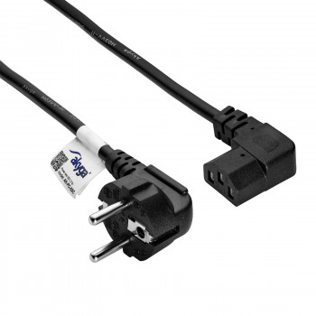 Cabo de alimentação Akyga AK-PC-02C CEE 7/7 para IEC C13 curvado 90°, cobre 3x0,75 mm², 1,5 m, preto