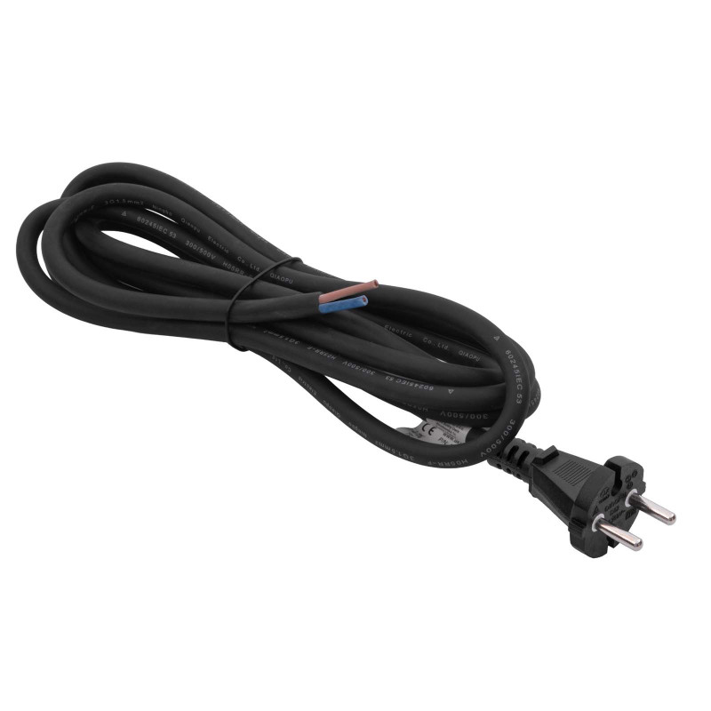 Cabo de alimentação de borracha Akyga AK-OT-05S CEE 7/17 com extremidade aberta, H05RR-F 2x 1,5 mm², 3 m, preto