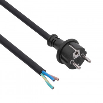 Akyga AK-OT-03S cabo de alimentação de borracha CEE 7/7 com extremidade aberta, H05RR-F 3x 1,5 mm², 3 m, preto
