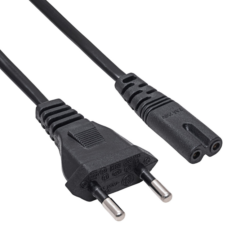Akyga AK-RD-04A cabo de alimentação CEE 7/16 (ficha euro) para IEC C7 (oito), CCA 2 x 0,5 mm², 0,5 m, preto
