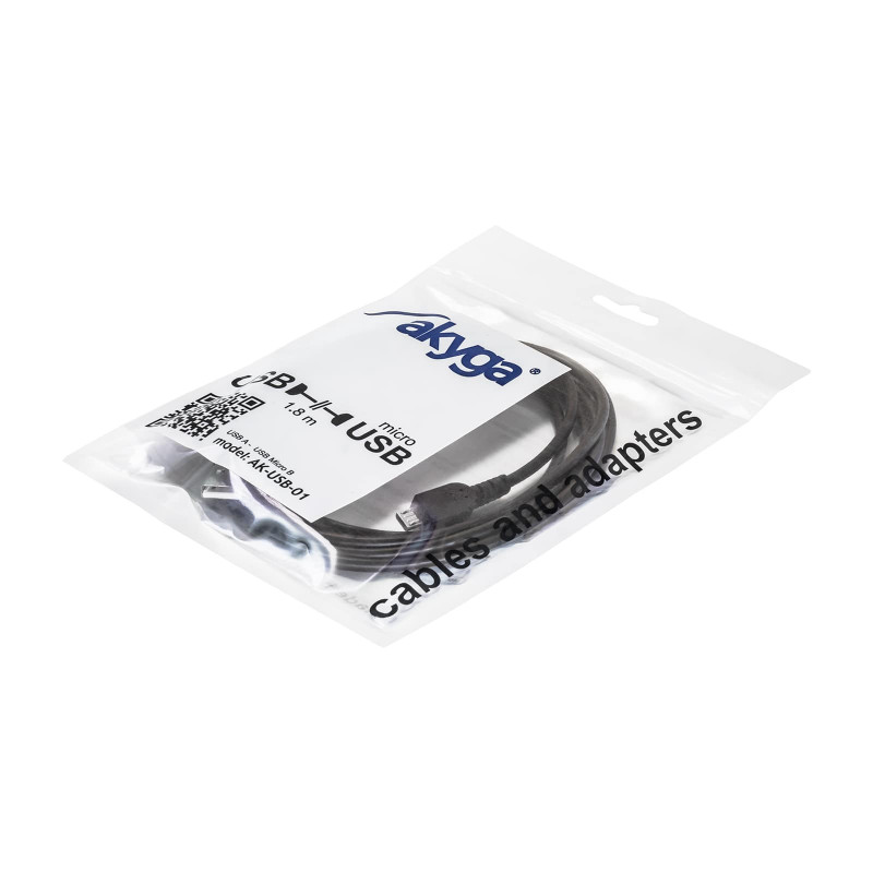 Akyga AK-USB-01 cabo USB 2.0 USB-A (M) para Micro USB-B (M), 1,8 m, preto