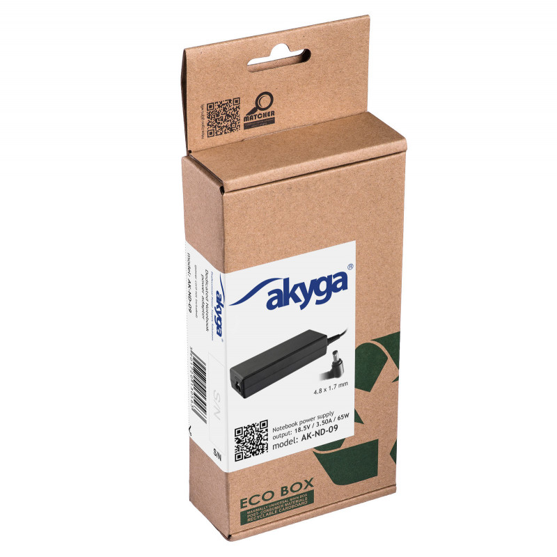 Akyga AK-ND-09 fonte de alimentação para portátil 18,5 V, 65 W, 4,8 x 1,7 mm, 1,2 m, para HP