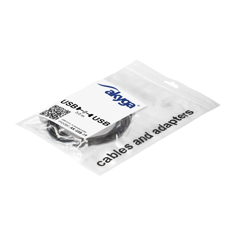 Akyga AK-USB-19 cabo de extensão USB 2.0 USB-A (M) para USB-A (F), 3 m, preto
