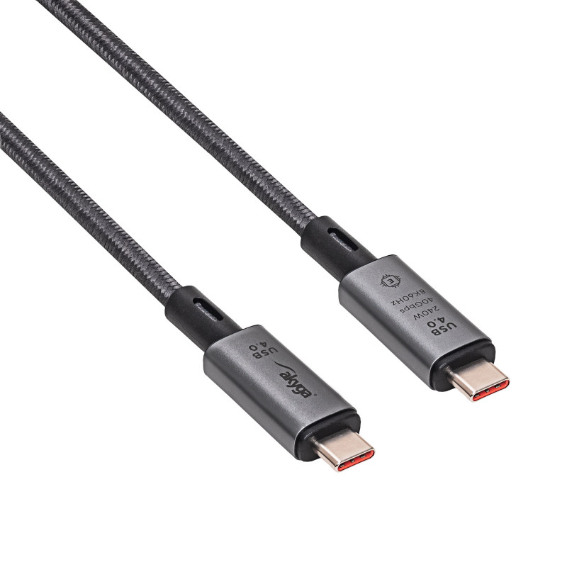Cabo Akyga AK-USB-45 trançado USB-C para USB-C, USB4, 40 Gbit/s, 240 W, 1 m, cinzento