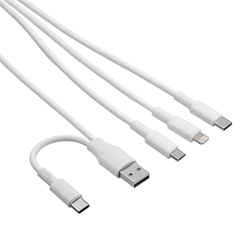 Akyga AK-USB-52 Cabo USB USB-A + USB-C para Micro-USB + USB-C + Lightning, 1,2 m