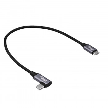 Cabo Akyga AK-USB-53 trançado USB-C para USB-C com ficha angular, USB 2.0, 60 W, 0,3 m, preto