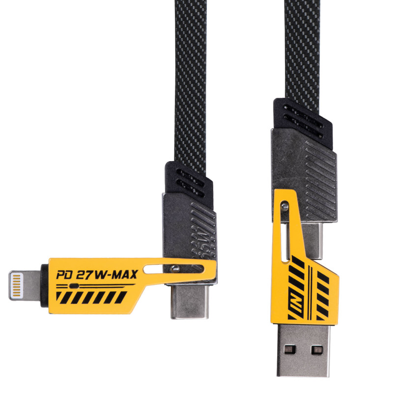 Cabo Akyga AK-USB-57 trançado 4-em-1 USB-A/USB-C para USB-C/Lightning, USB 2.0, 65 W, 1 m, cinzento