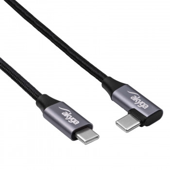Cabo Akyga AK-USB-54 trançado USB-C para USB-C com ficha angular, USB 2.0, 60 W, 1 m, preto