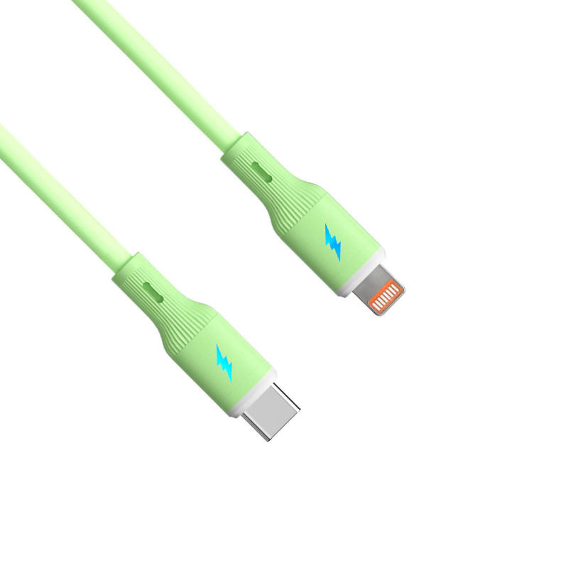 Cabo de silicone Akyga AK-USB-73 USB-C para Lightning, USB 2.0, 30 W, 1 m, verde