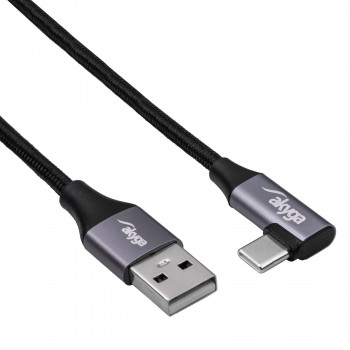 Cabo Akyga AK-USB-74 trançado USB-A para USB-C angular, USB 2.0, 60 W, 1 m, preto