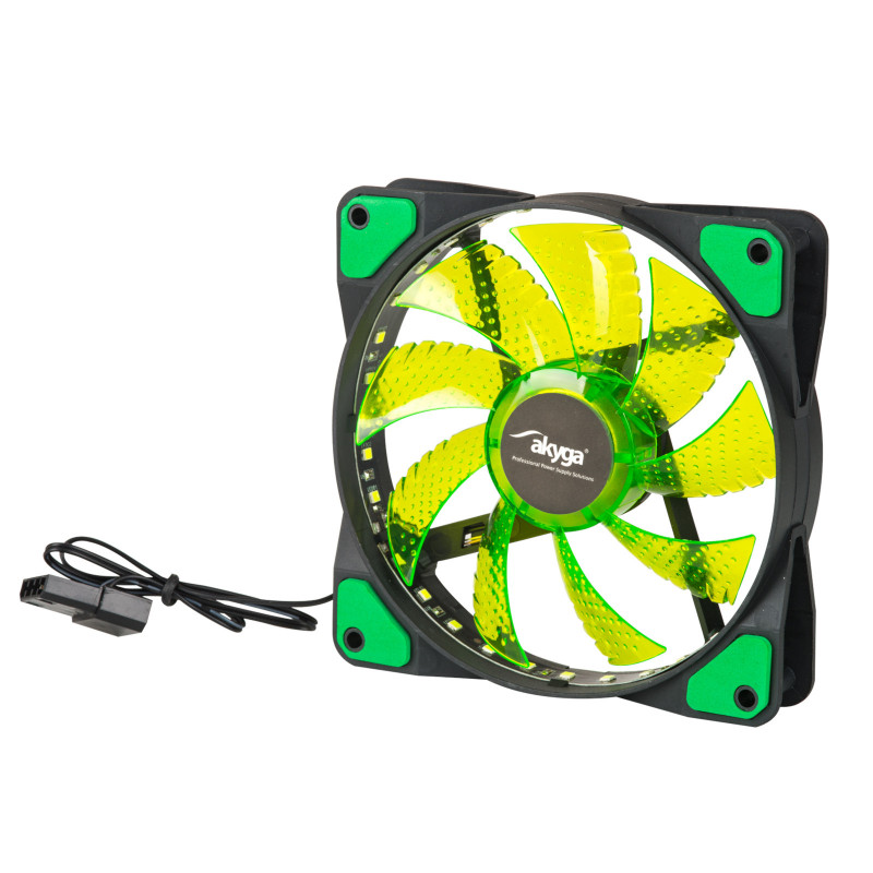 Ventoinha de caixa Akyga AW-12E-BG 120 mm, 33 LEDs verdes, Molex, preto