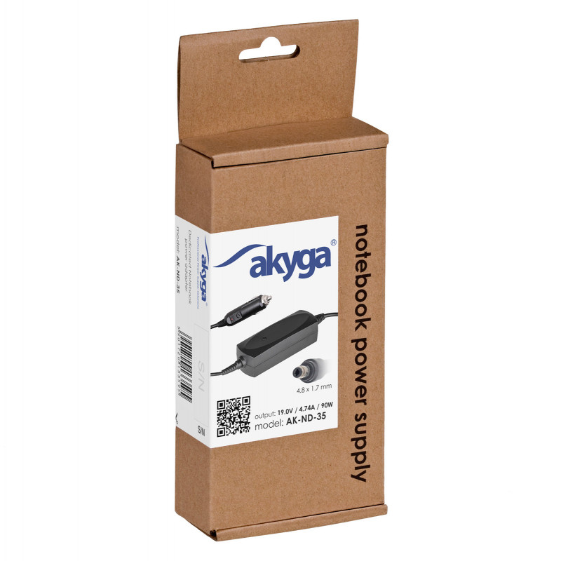 Fonte de alimentação para portátil de automóvel Akyga AK-ND-35 19 V / 4,74 A, 90 W, 4,8 x 1,7 mm, para HP