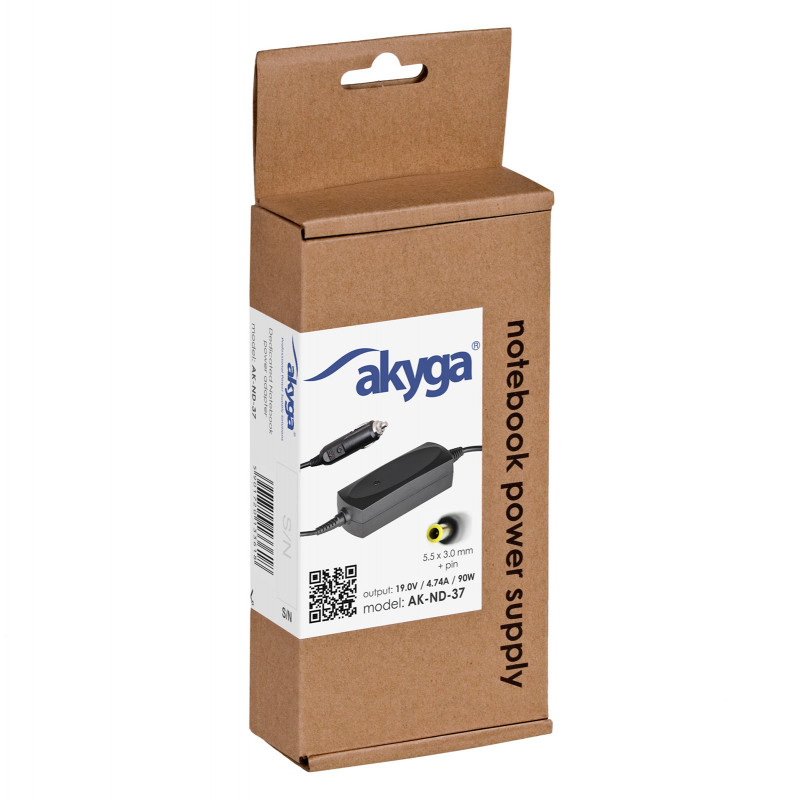 Fonte de alimentação para portátil de automóvel Akyga AK-ND-37 19 V / 4,74 A, 90 W, 5,5 x 3,0 mm + pino, para Samsung