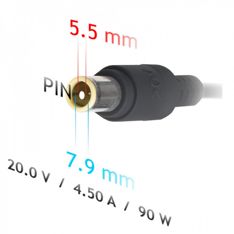 Fonte de alimentação para portátil de automóvel Akyga AK-ND-39 20 V / 4,5 A, 90 W, 7,9 x 5,5 mm + pino, para Lenovo