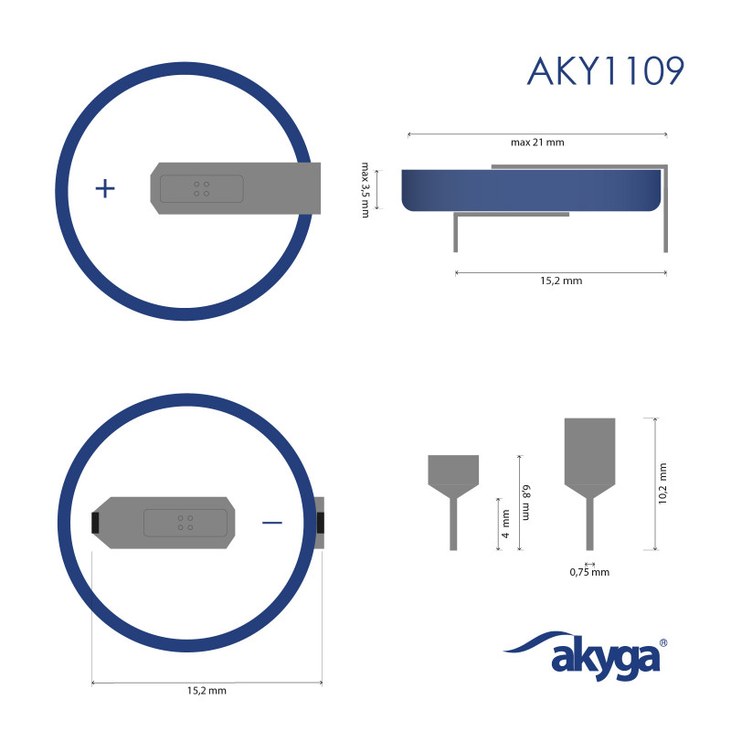 Akyga AKY1109 pilha de lítio CR2032 HP2B 3 V 210 mAh com 2 pinos, espaçamento 15,2 mm (THT)