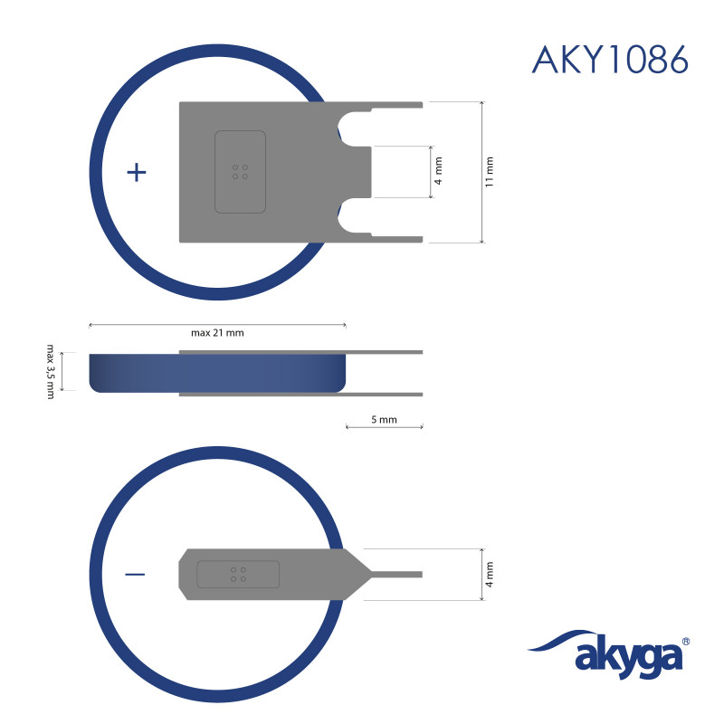 Akyga AKY1086 pilha de lítio CR2032 PP3A 3 V 210 mAh com 3 pinos, espaçamento 4 mm (THT)