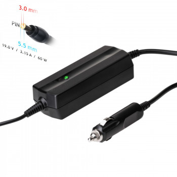 Akyga AK-ND-38 fonte de alimentação para portátil de automóvel 19 V / 3,16 A, 60 W, 5,5 x 3,0 mm + pino, para Samsung