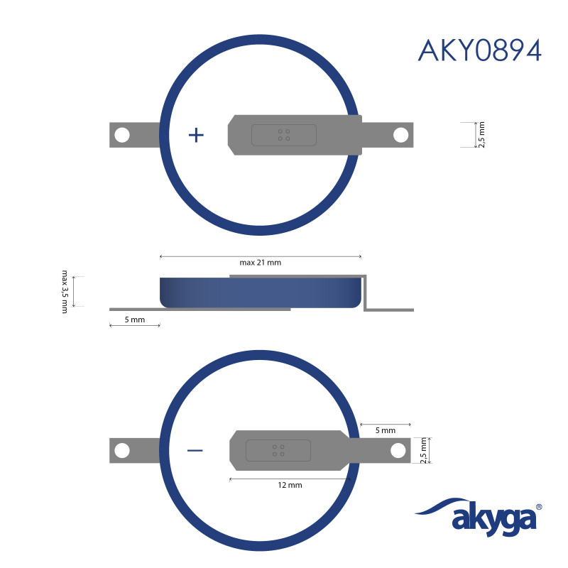 Akyga AKY0894 pilha de lítio CR2032 ST2NB 3 V 210 mAh com 2 pinos, espaçamento 20 mm (THT)