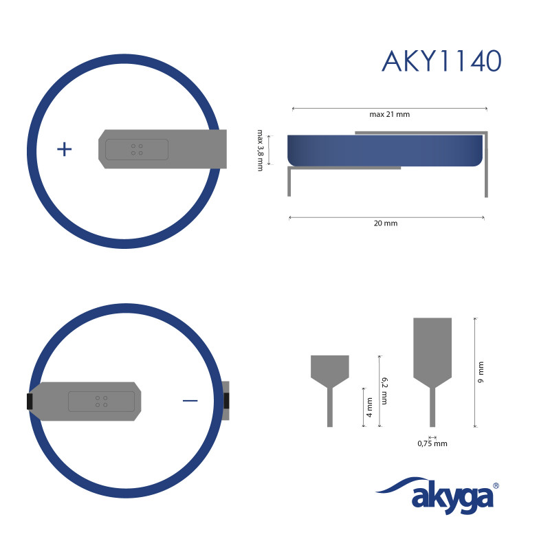 Akyga AKY1140 pilha de lítio CR2032 HP2D 3 V 210 mAh com 2 pinos, espaçamento 20 mm