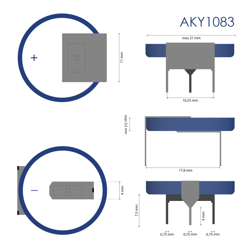 Akyga AKY1106 pilha de lítio CR2032 HP3B 3 V 210 mAh com 3 pinos, espaçamento 15,2 mm (THT)