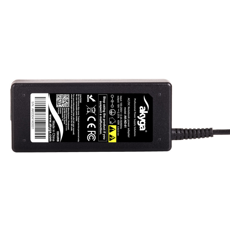 Akyga AK-ND-61 fonte de alimentação para portátil 19 V / 2,37 A, 45 W, 5,5 x 2,5 mm, 1,2 m, para Toshiba