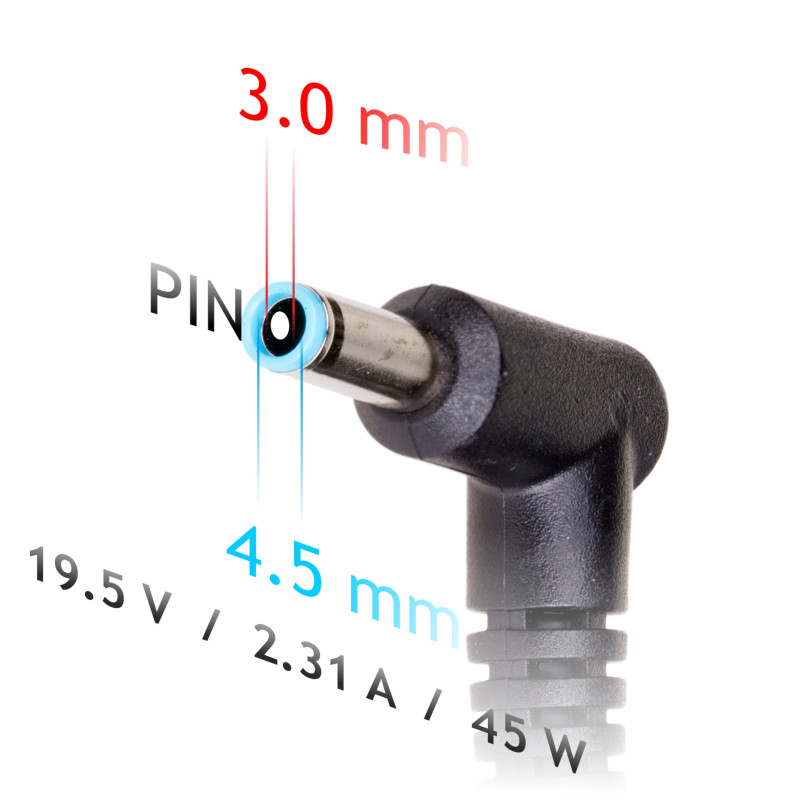 Akyga AK-ND-69 fonte de alimentação para portátil 19,5 V / 2,31 A, 45 W, 4,5 x 3,0 mm + pino, 1,2 m, para HP