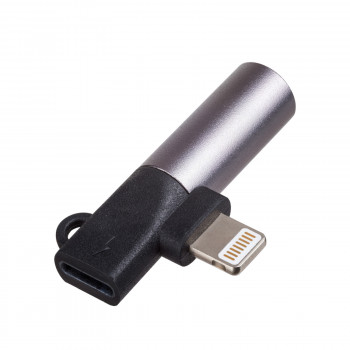 Akyga AK-AD-63 adaptador Lightning (macho) para Lightning (fêmea) + conector fêmea jack de 3,5 mm, preto
