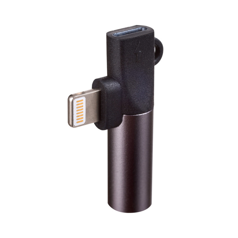 Akyga AK-AD-63 adaptador Lightning (macho) para Lightning (fêmea) + conector fêmea jack de 3,5 mm, preto