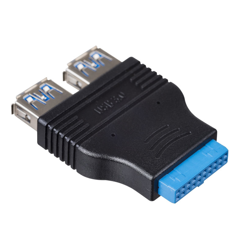 Akyga AK-CA-58 Adaptador interno de header USB 3.0 19 pinos (fêmea) para 2x USB-A 3.0 (fêmea)