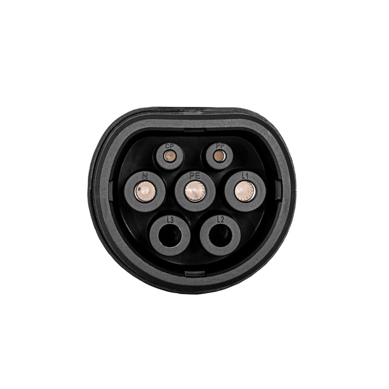 Akyga AK-SC-E09 Adaptador de carregamento para veículos elétricos Type 1 (J1772) fêmea para Type 2 (IEC 62196-2) macho, monofásico, 32 A, preto