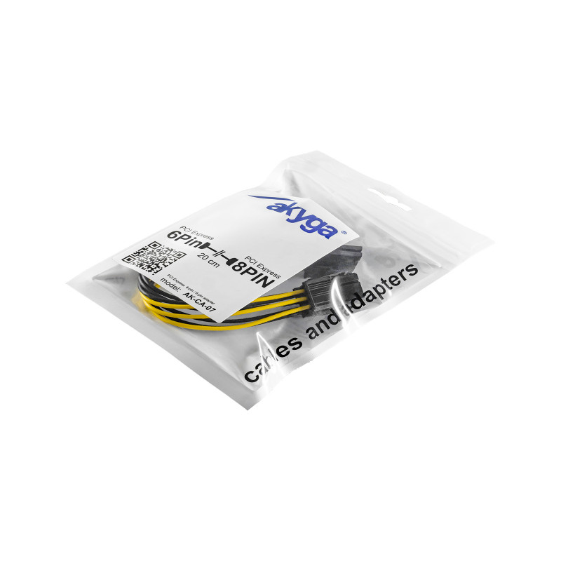 Akyga AK-CA-07 Cabo adaptador de alimentação PCIe 6 pinos (macho) para PCIe 8 pinos (6+2) (fêmea), 20 cm