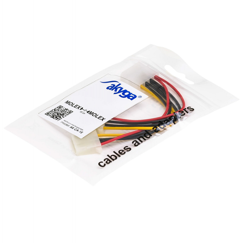 Akyga AK-CA-15 Cabo distribuidor de alimentação Molex (macho) para 2x Molex (fêmea), 15 cm