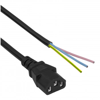 Akyga AK-OT-02A Cabo de alimentação IEC C13 para extremidade aberta, CCA 3 x 0,5 mm², 1,5 m, preto