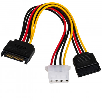Akyga AK-CA-32 Cabo distribuidor de alimentação SATA (macho) para SATA (fêmea) + Molex (fêmea), 2x 15 cm