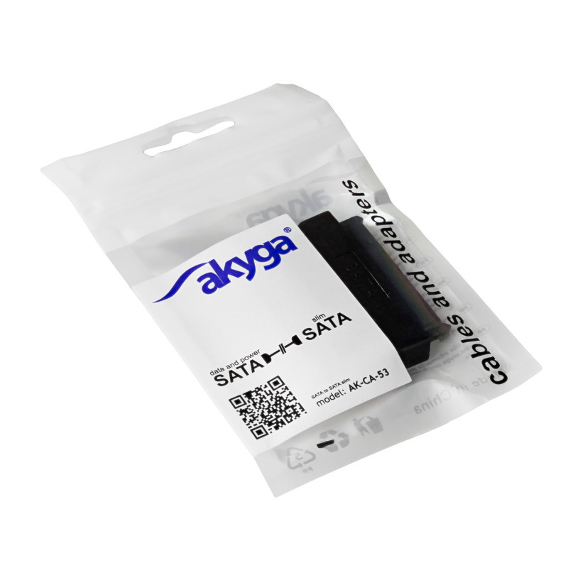 Akyga AK-CA-53 Adaptador Slim-SATA (macho) para SATA 22 pinos (fêmea), preto