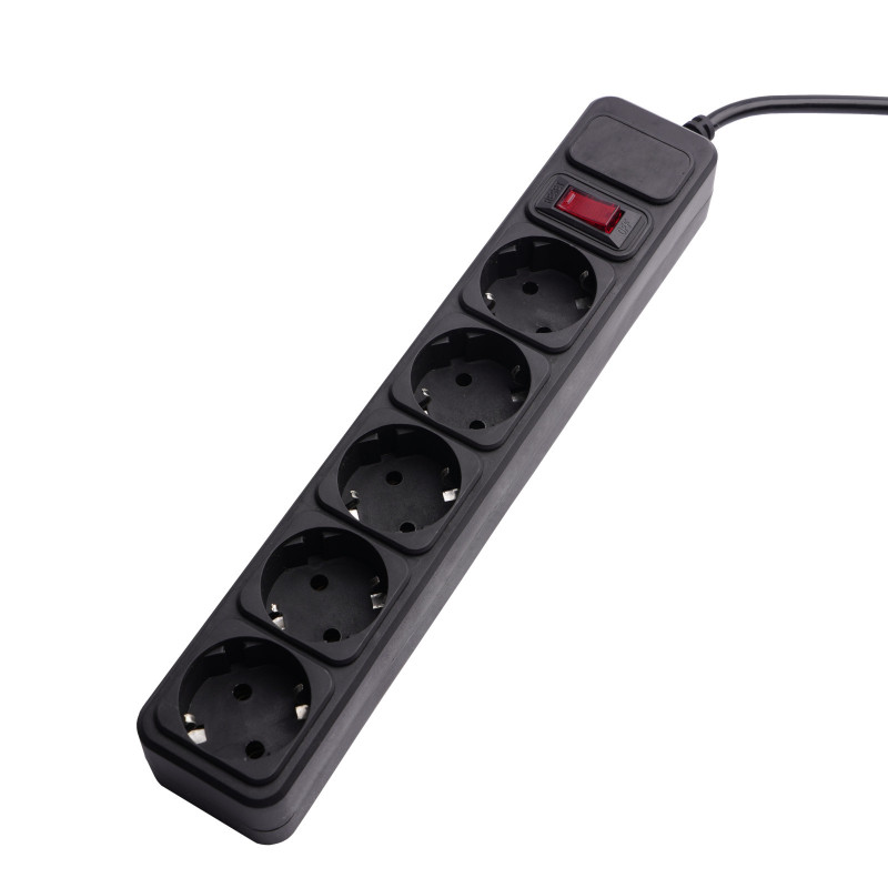 Régua de tomadas com proteção contra sobretensão Akyga AK-SP-06B, 5x tomadas Schuko CEE 7/3 (tipo F), interruptor, 3 m, preto