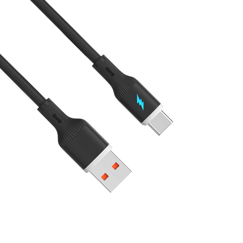 Cabo USB Akyga AK-USB-62 USB-A (macho) / USB-C (macho), USB 2.0, 18W, 1 m, preto, silicone