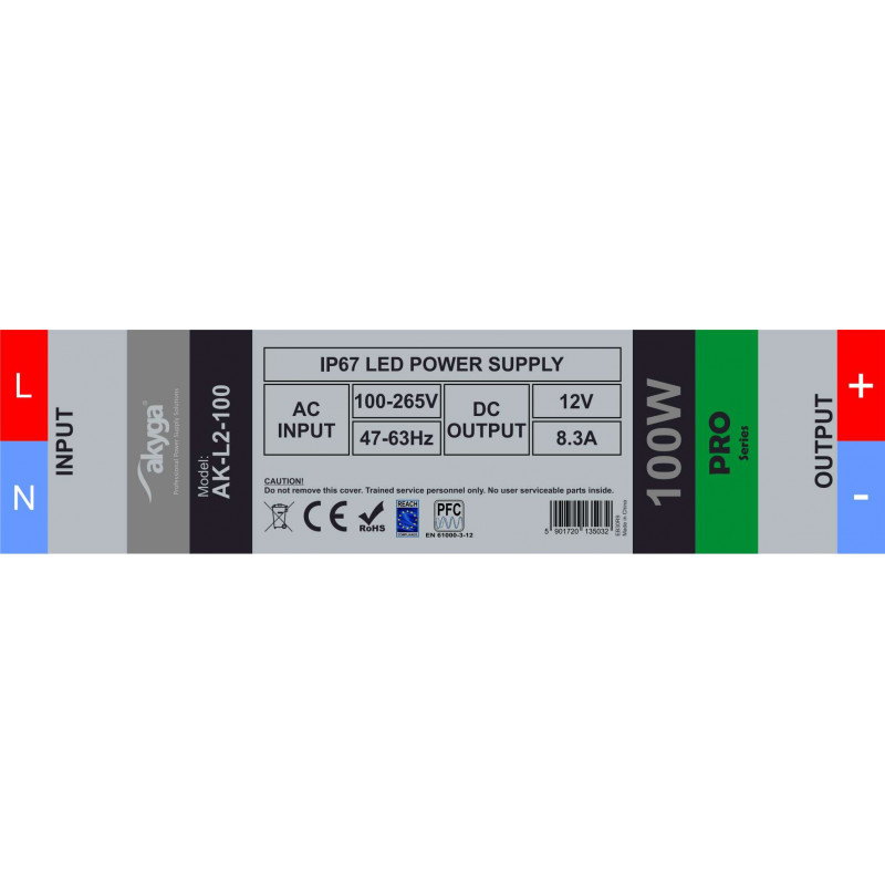 Fonte de alimentação comutável LED estanque Akyga AK-L2-100 12 V, 8,3 A, 100 W, IP67